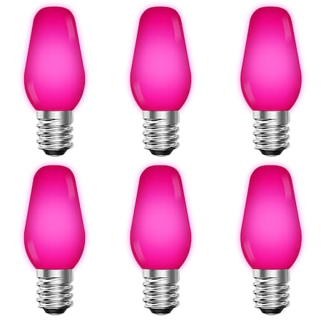 Luxrite C7 LED Pink Light Bulbs for String Lights 0.5W Enclosed Fixture Rated E12 Candelabra Base, 6PK LR21754-6PK